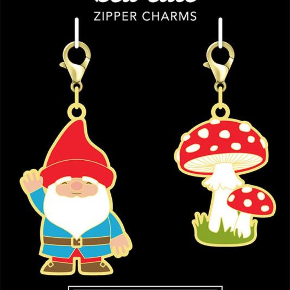 Gnome and Mushroom Enamel Zipper Pulls (Set of Two) Cathe Holden Sew Cute Zipper